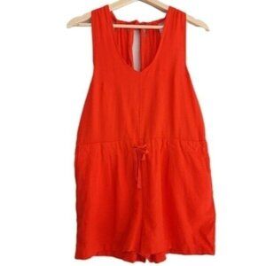 REVAMPED Linen Blend Romper Open Back Red Sz S